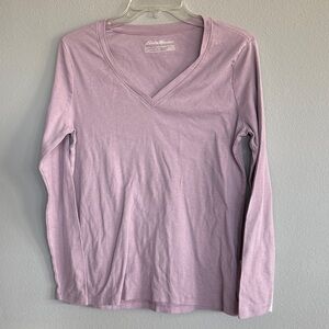 Eddie Bauer Women's Light Purple Long Sleeve V-Neck Top